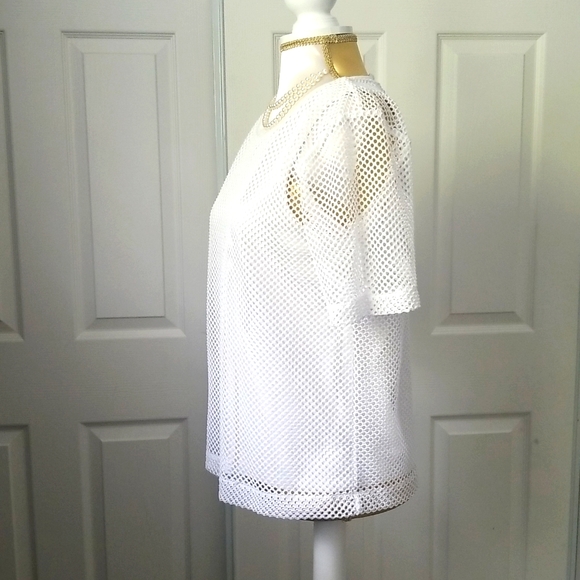 Banana Republic White Net Style Overlay Short Sleeve Top - Picture 9 of 15